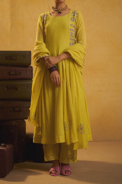 Shop Hirika &amp; Dhruti Yellow Tikki Work Anarkali Kurta And Sharara Set For Kids Online at Aza Fashions