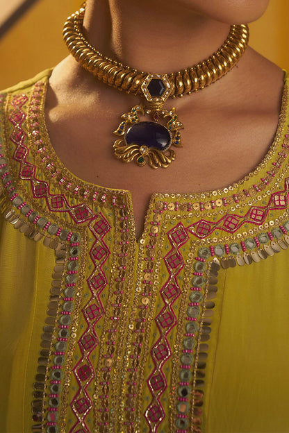 Buy Hirika &amp; Dhruti Yellow Tikki Work Anarkali Kurta And Sharara Set For Kids Online at Aza Fashions