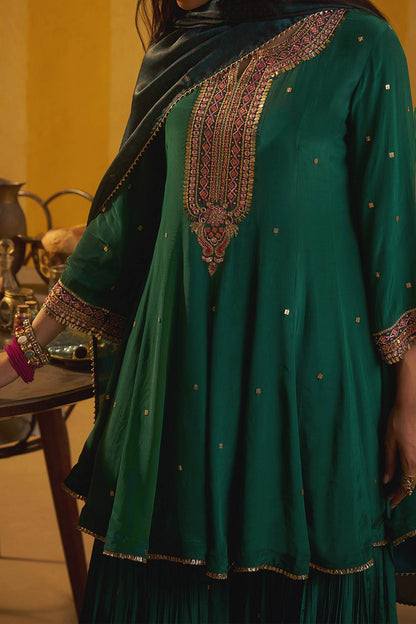 Buy Hirika &amp; Dhruti Green Tikki Work Anarkali Sharara Set For Kids Online at Aza Fashions