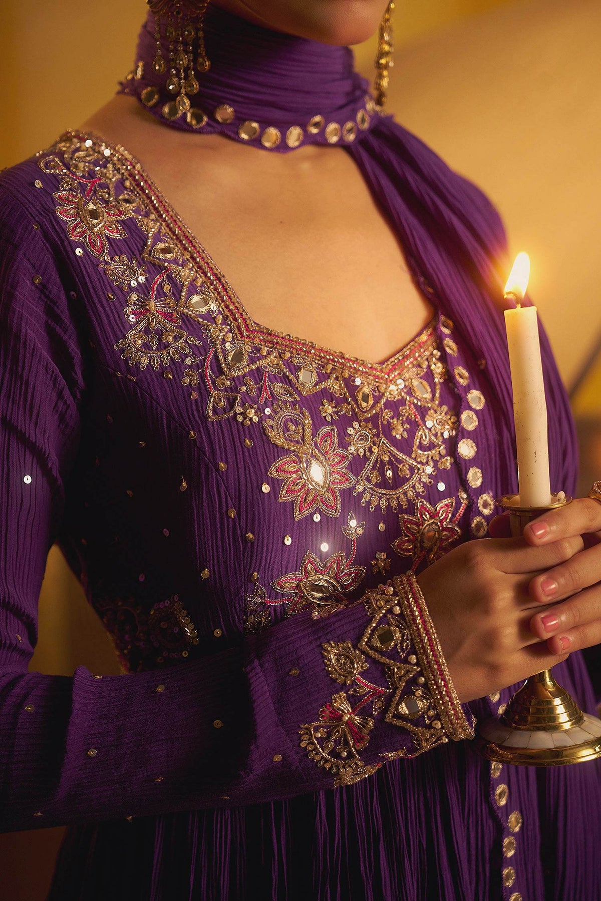 Buy Hirika &amp; Dhruti Purple Hand Pleated Anarkali And Mirror Dupatta For Kids