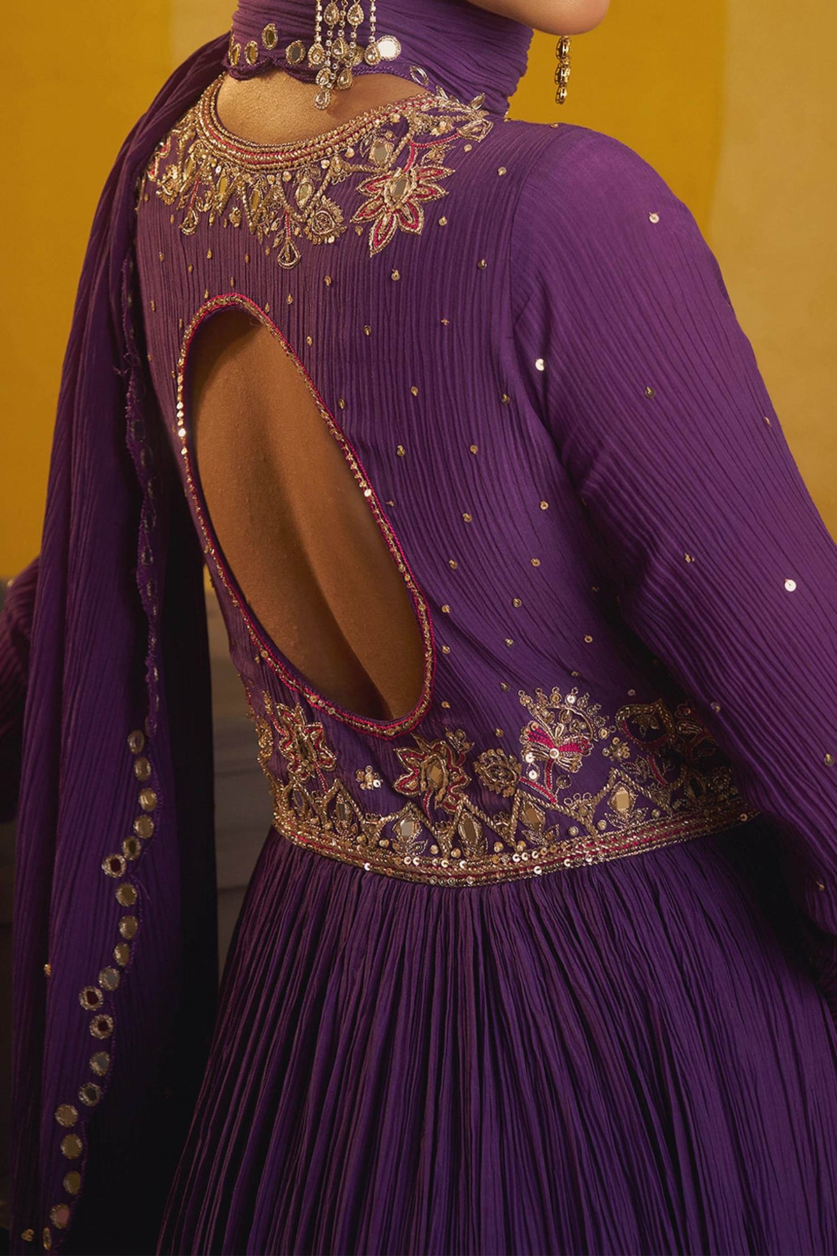 Hirika &amp; Dhruti Purple Hand Pleated Anarkali And Mirror Dupatta For Kids at Aza Fashions
