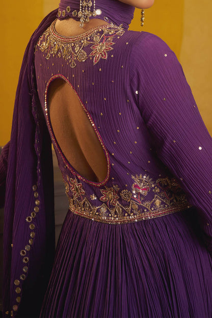 Hirika &amp; Dhruti Purple Hand Pleated Anarkali And Mirror Dupatta For Kids at Aza Fashions