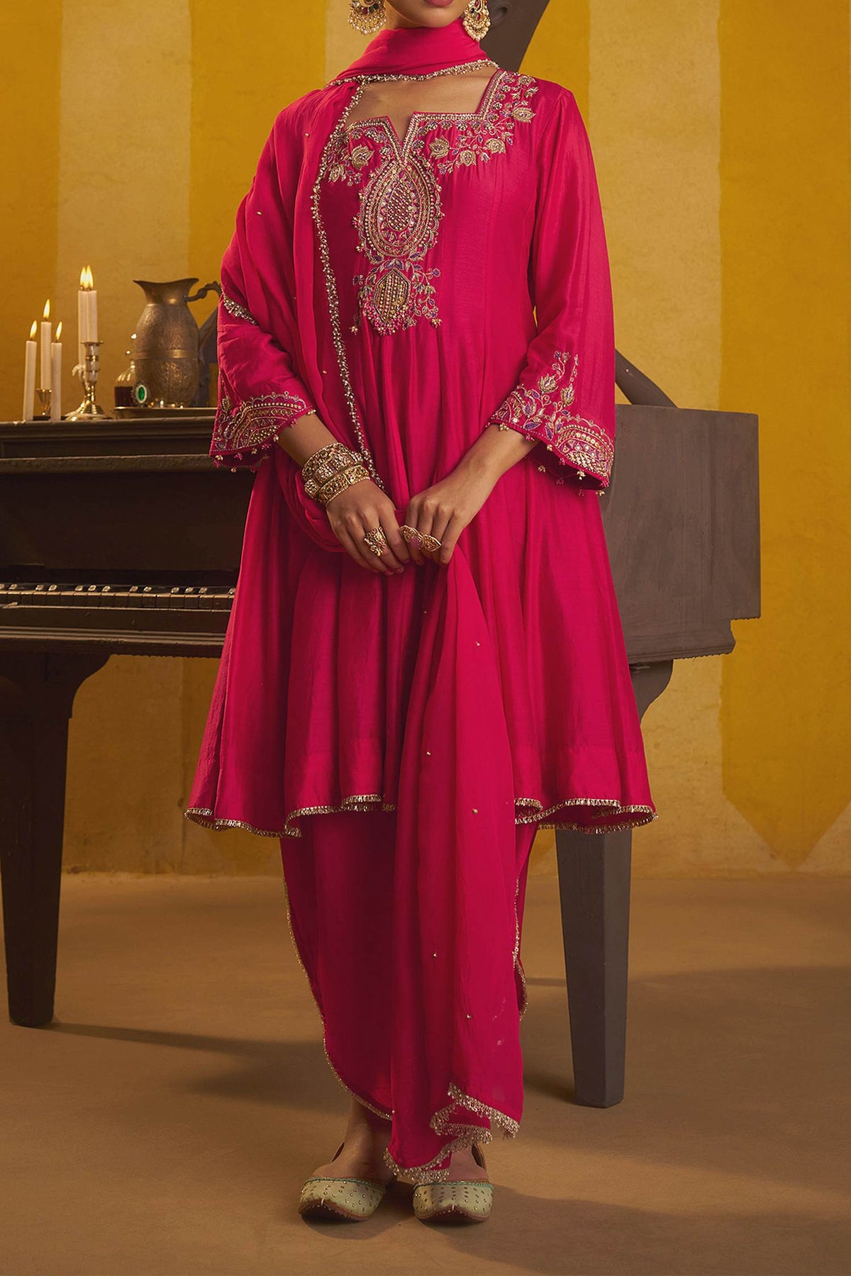 Buy Hirika &amp; Dhruti Pink Tikki Zardosi Kalli Kurta And Dhoti Set For Kids Online at Aza Fashions