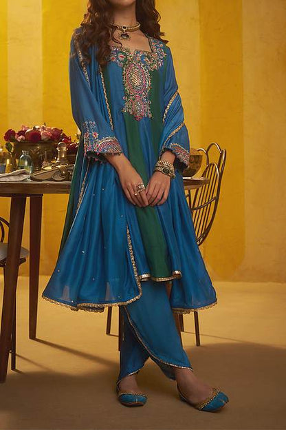 Hirika &amp; Dhruti Blue Tikki Zardosi Kalli Short Kurta Dhoti Set For Kids Online at Aza Fashions