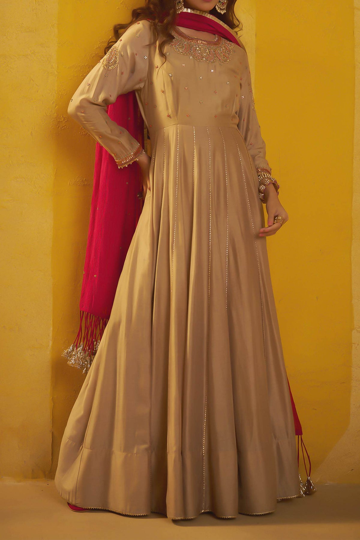 Buy Hirika &amp; Dhruti Brown Moti Work Anarkali And Colorful Dupatta For Kids Online at Aza Fashions