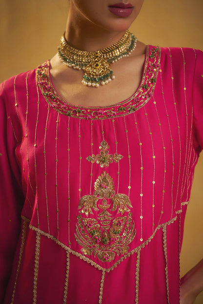 Hirika &amp; Dhruti Pink Gota Anarkali And Dupatta Set For Kids at Aza Fashions
