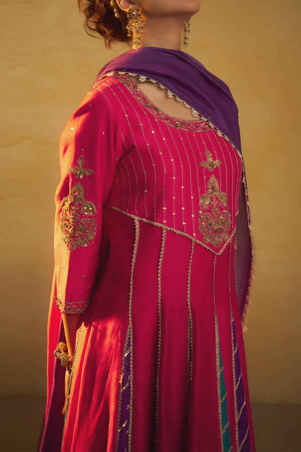 Buy Hirika &amp; Dhruti Pink Gota Anarkali And Dupatta Set For Kids