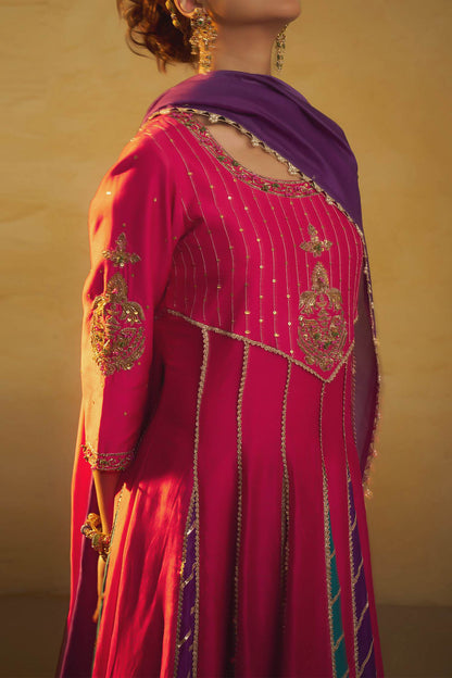 Buy Hirika &amp; Dhruti Pink Gota Anarkali And Dupatta Set For Kids