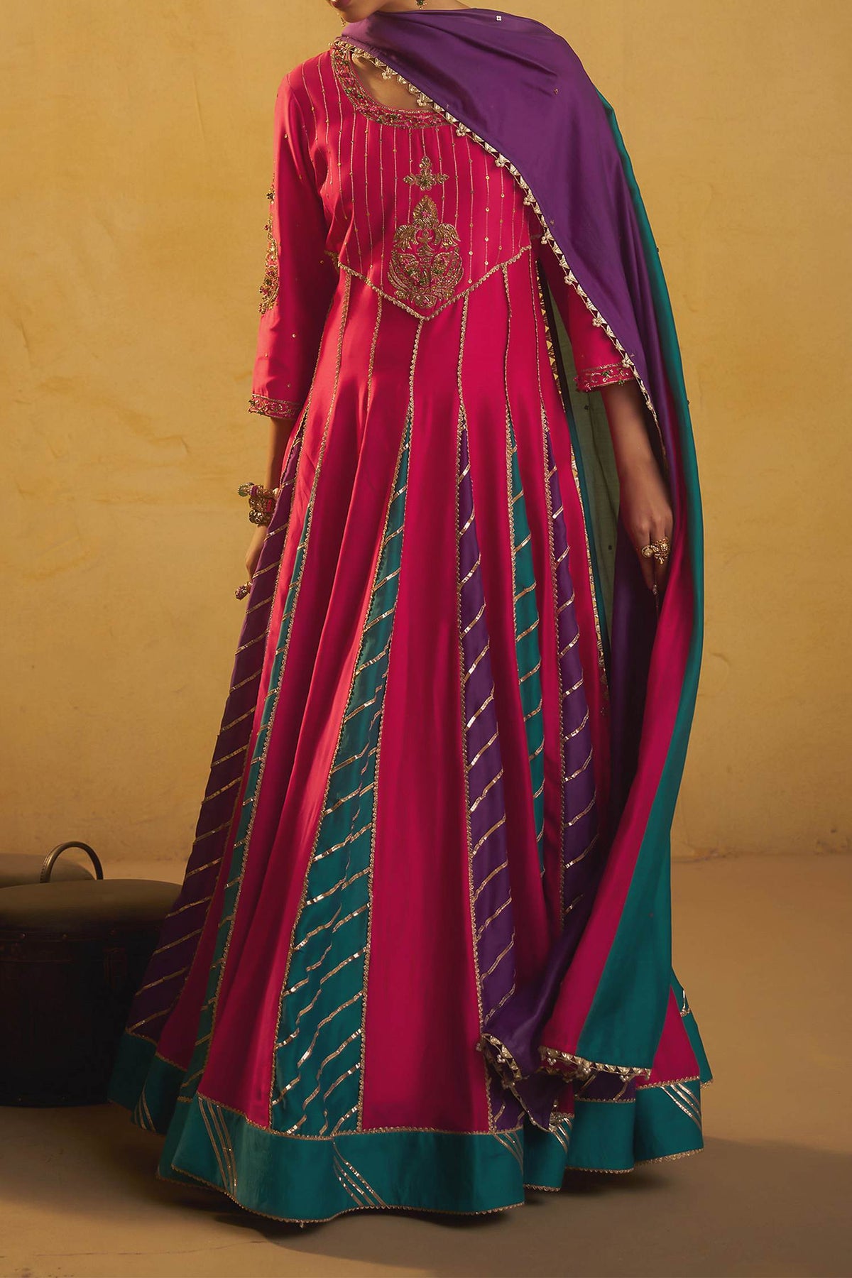 Hirika &amp; Dhruti Pink Gota Anarkali And Dupatta Set For Kids Online at Aza Fashions