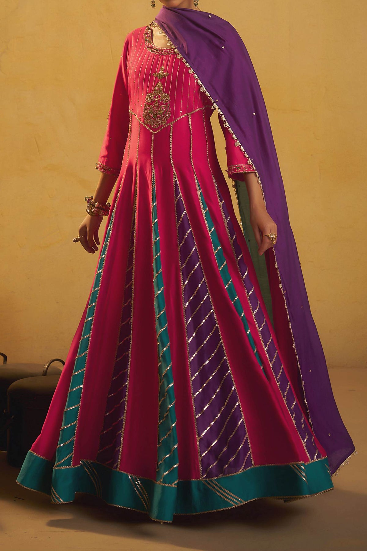 Shop Hirika &amp; Dhruti Pink Gota Anarkali And Dupatta Set For Kids Online at Aza Fashions