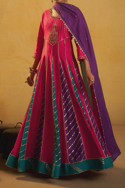 Shop Hirika &amp; Dhruti Pink Gota Anarkali And Dupatta Set For Kids Online at Aza Fashions