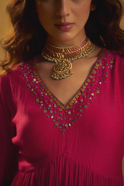 Hirika &amp; Dhruti Pink Tikki Pleated Anarkali With Dupatta For Kids Online at Aza Fashions