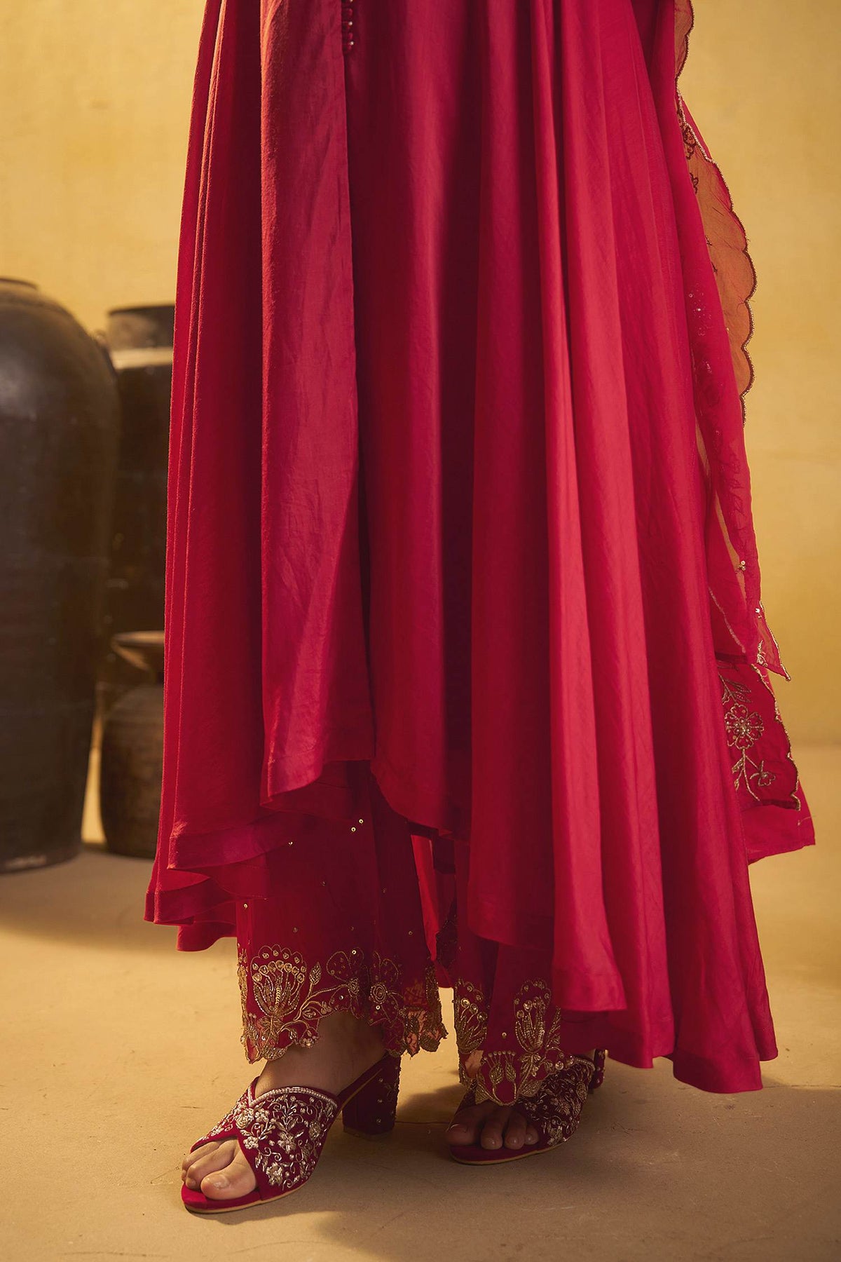 Hirika &amp; Dhruti Red Hand Embroidered Anarkali Sharara Set For Kids Online at Aza Fashions