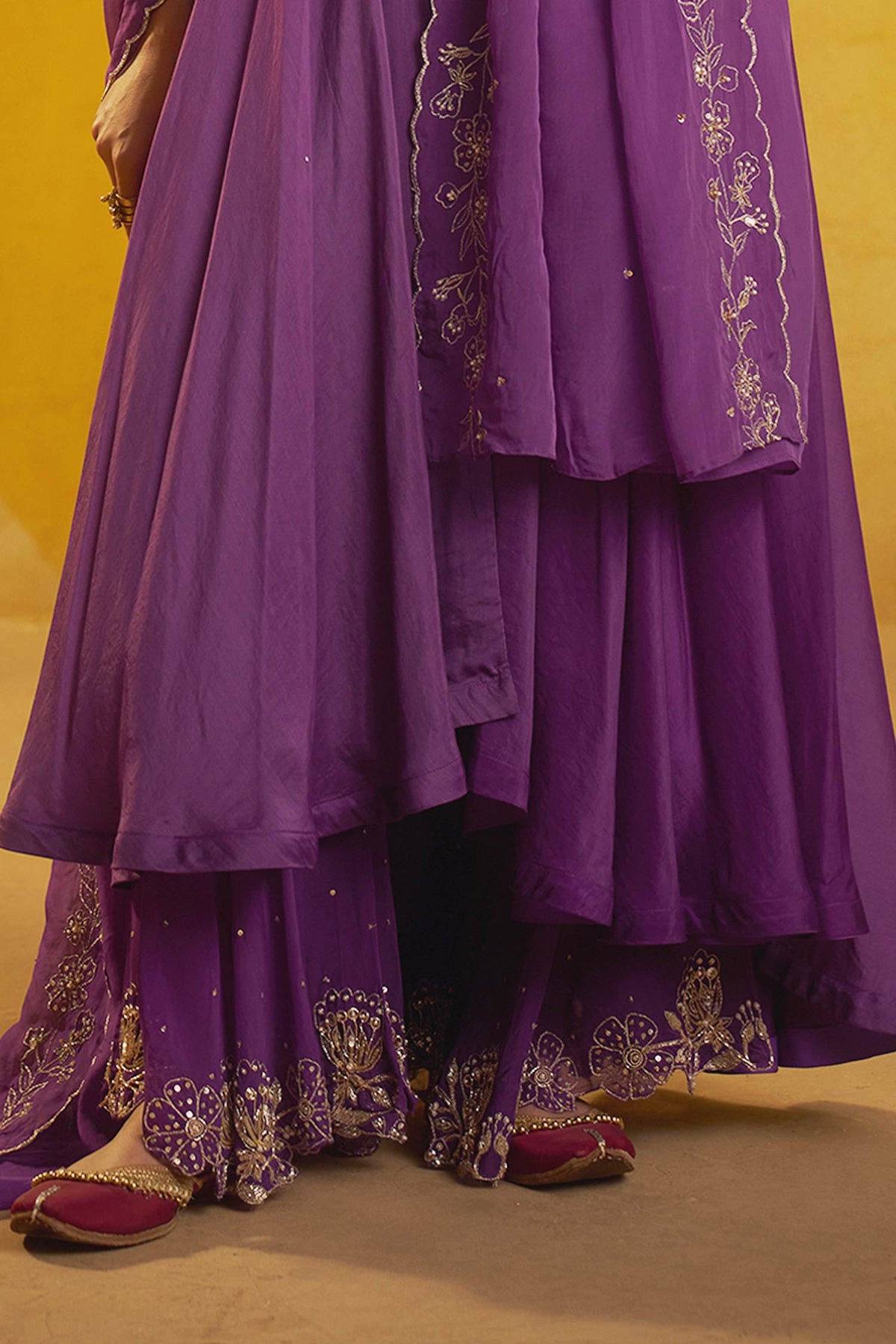 Shop Hirika &amp; Dhruti Purple Hand Embroidered Anarkali Sharara Set With Dupatta For Kids