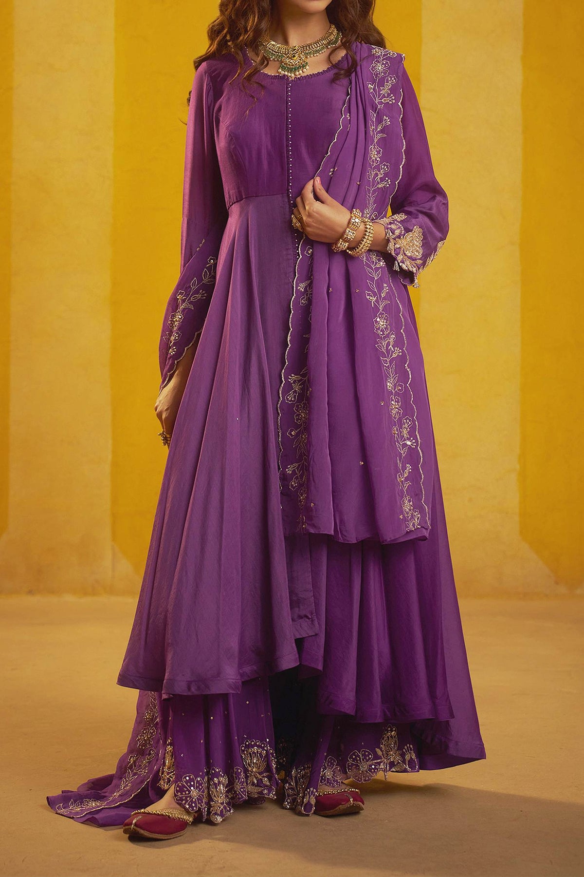 Hirika &amp; Dhruti Purple Hand Embroidered Anarkali Sharara Set With Dupatta For Kids at Aza Fashions