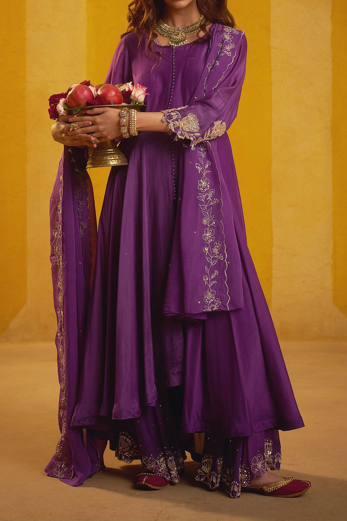 Buy Hirika &amp; Dhruti Purple Hand Embroidered Anarkali Sharara Set With Dupatta For Kids Online at Aza Fashions