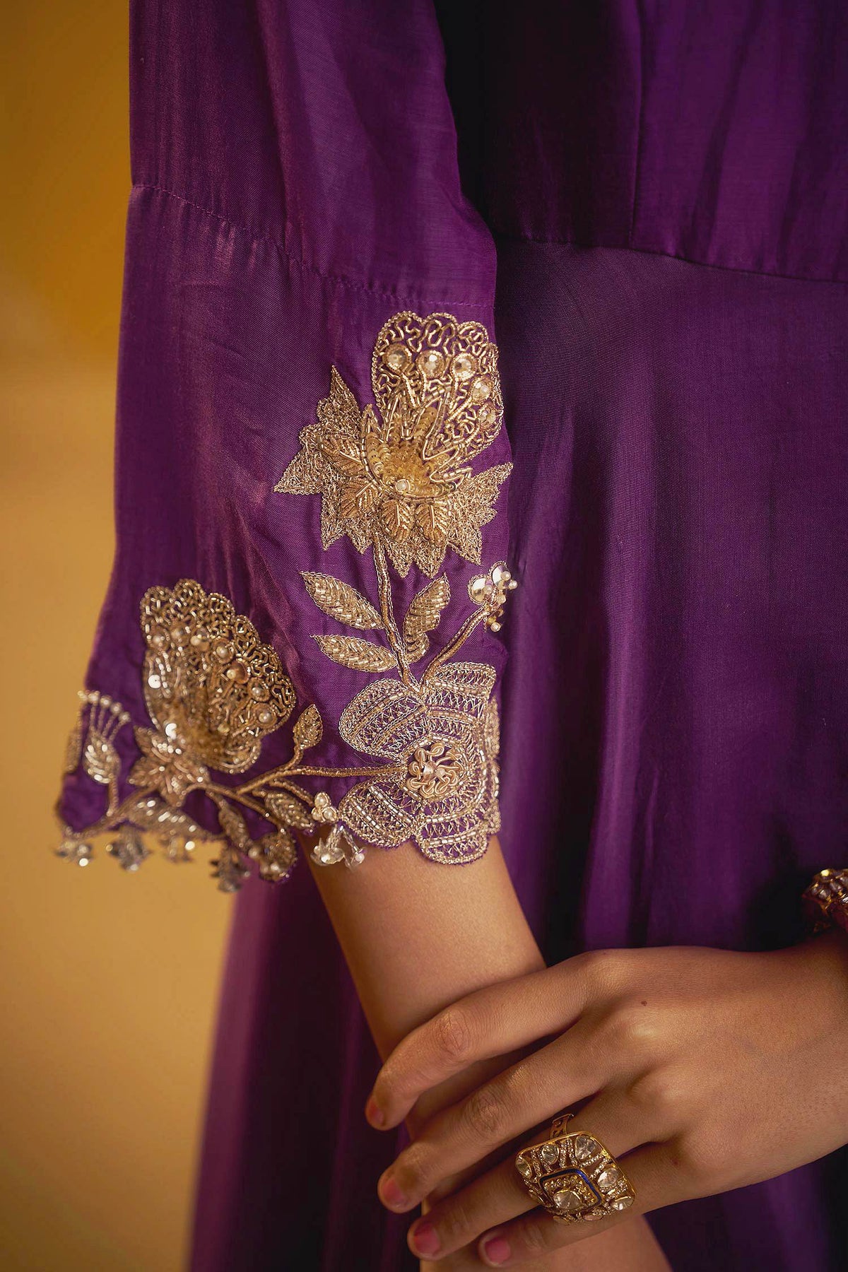 Hirika &amp; Dhruti Purple Hand Embroidered Anarkali Sharara Set With Dupatta For Kids Online at Aza Fashions