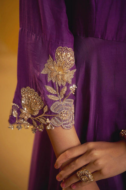 Hirika &amp; Dhruti Purple Hand Embroidered Anarkali Sharara Set With Dupatta For Kids Online at Aza Fashions
