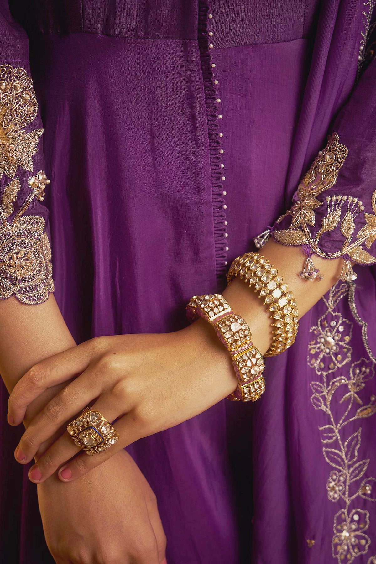 Shop Hirika &amp; Dhruti Purple Hand Embroidered Anarkali Sharara Set With Dupatta For Kids Online at Aza Fashions