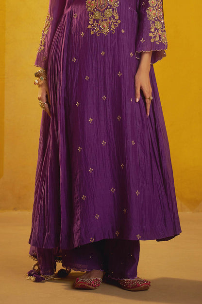 Shop Hirika &amp; Dhruti Purple Marodi Work Chanderi Kurta Pant And Dupatta Set For Kids Online at Aza Fashions