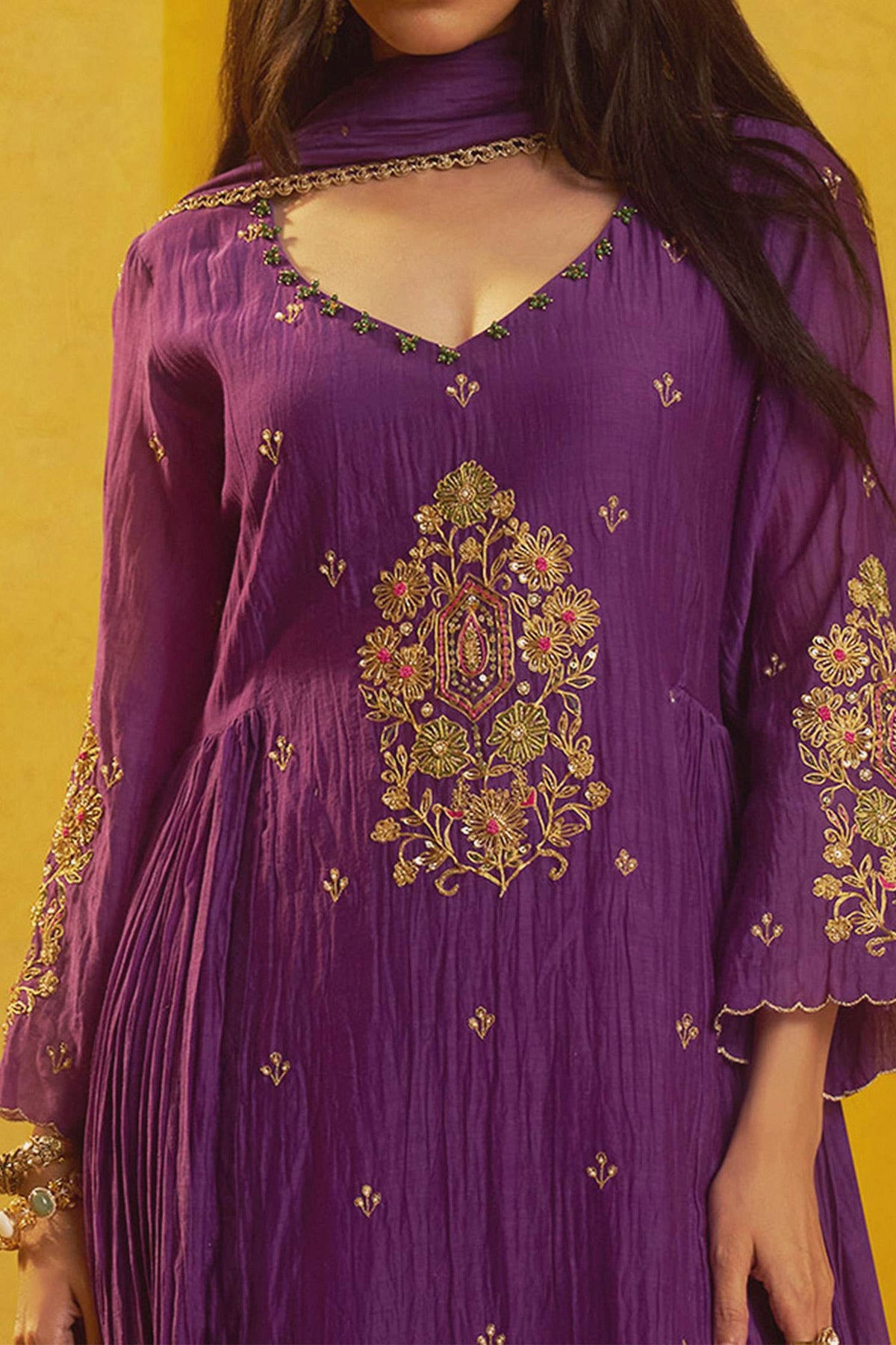 Hirika &amp; Dhruti Purple Marodi Work Chanderi Kurta Pant And Dupatta Set For Kids Online at Aza Fashions