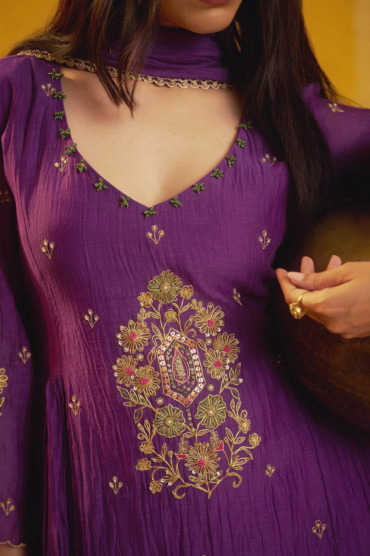 Buy Hirika &amp; Dhruti Purple Marodi Work Chanderi Kurta Pant And Dupatta Set For Kids Online at Aza Fashions