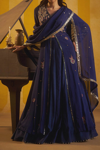 Hirika &amp; Dhruti Blue Zardozi Hand Work Jacket Lehenga Set For Kids Online at Aza Fashions
