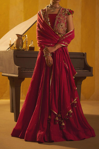 Shop Hirika &amp; Dhruti Red Hand Embroidered Jacket Lehenga Set For Kids Online at Aza Fashions