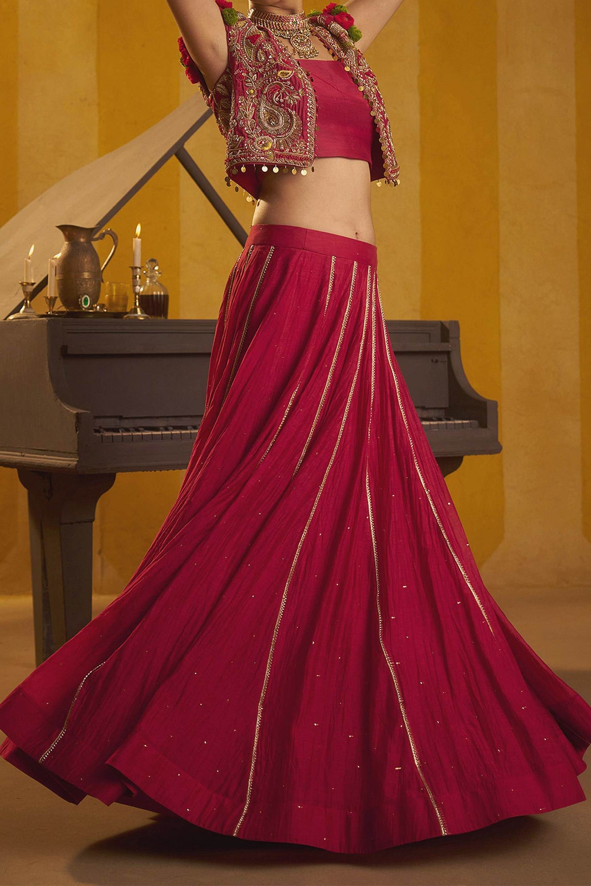 Buy Hirika &amp; Dhruti Red Hand Embroidered Jacket Lehenga Set For Kids