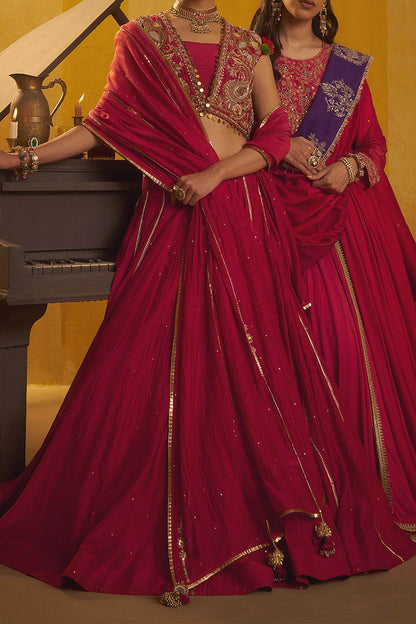 Hirika &amp; Dhruti Red Hand Embroidered Jacket Lehenga Set For Kids Online at Aza Fashions