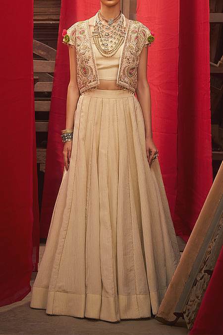 Buy Hirika &amp; Dhruti Off White Hand Embroidered Jacket Lehenga Set For Kids