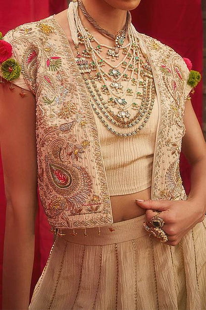 Hirika &amp; Dhruti Off White Hand Embroidered Jacket Lehenga Set For Kids at Aza Fashions