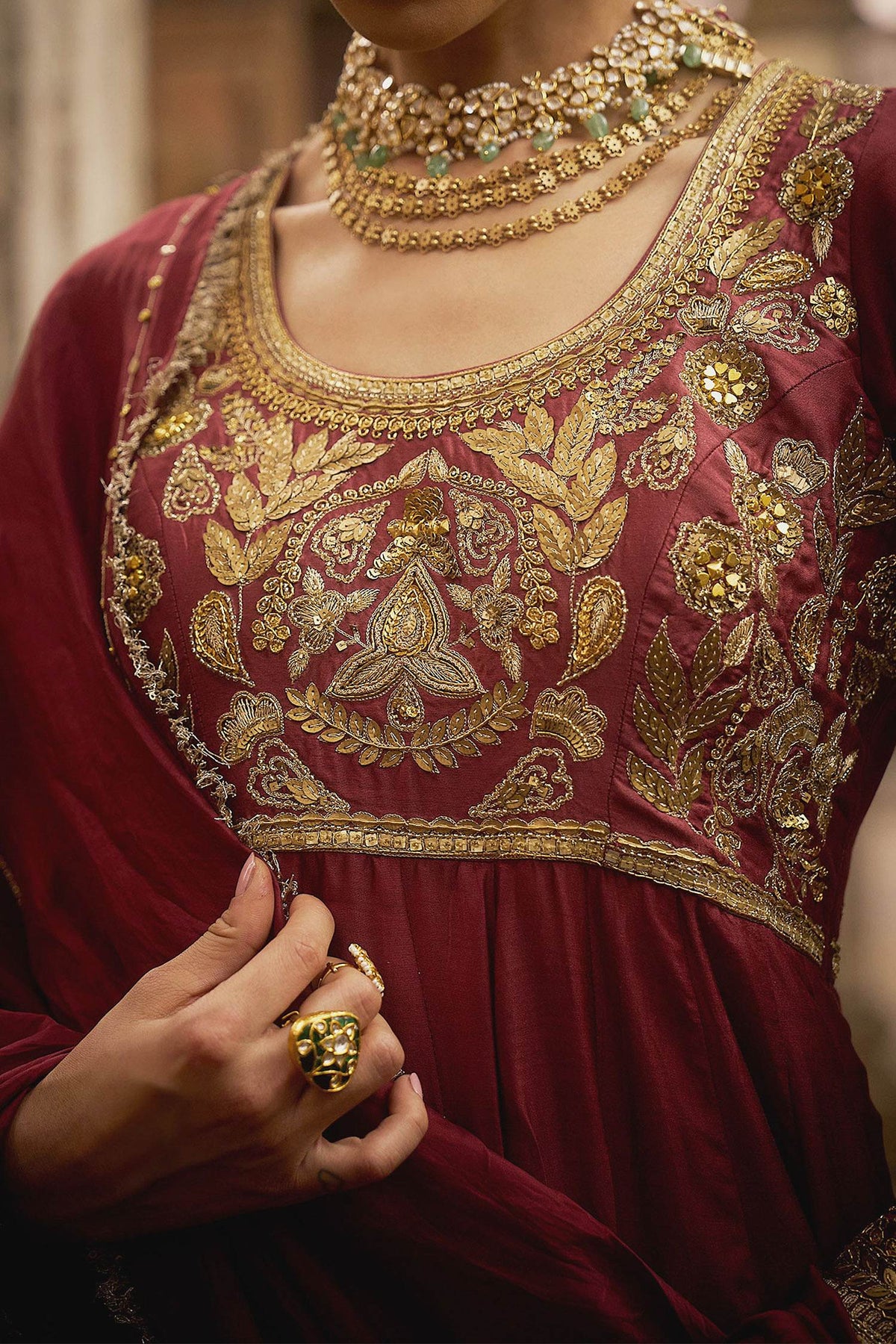 Buy Hirika &amp; Dhruti Burgundy Karnika Hand Work Anarkali With Dupatta For Kids