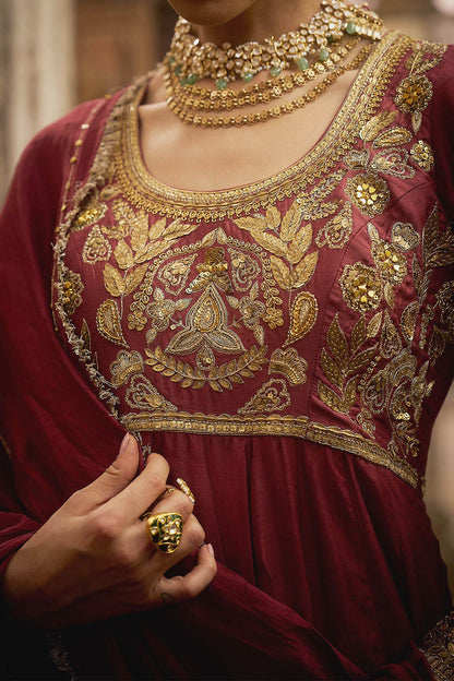 Buy Hirika &amp; Dhruti Burgundy Karnika Hand Work Anarkali With Dupatta For Kids