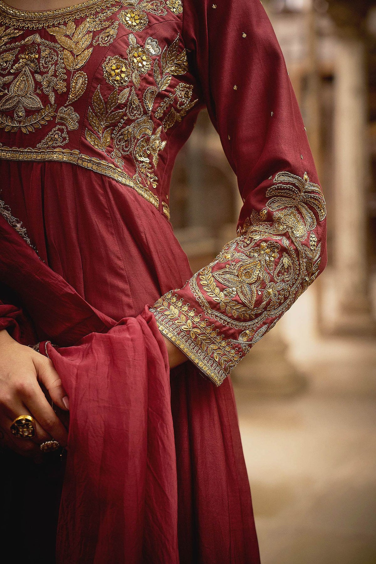 Shop Hirika &amp; Dhruti Burgundy Karnika Hand Work Anarkali With Dupatta For Kids Online at Aza Fashions