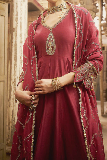 Buy Hirika &amp; Dhruti Burgundy Zardozi Work Anarkali Set For Kids Online at Aza Fashions