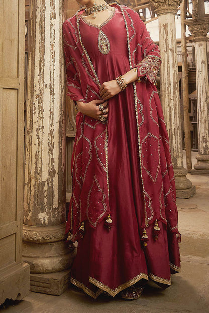 Shop Hirika &amp; Dhruti Burgundy Zardozi Work Anarkali Set For Kids Online at Aza Fashions