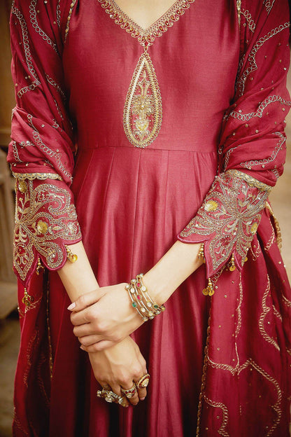 Hirika &amp; Dhruti Burgundy Zardozi Work Anarkali Set For Kids Online at Aza Fashions