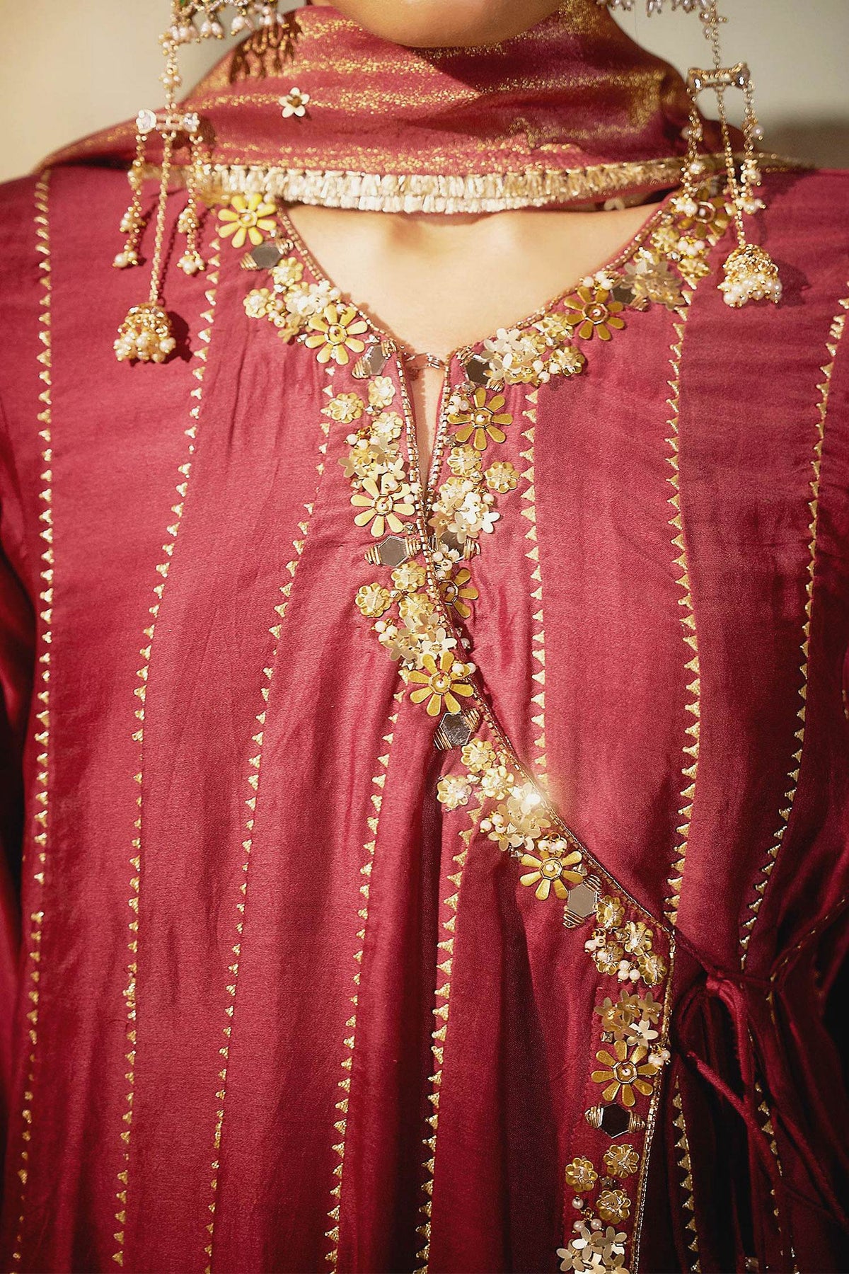 Hirika &amp; Dhruti Burgundy Sufi Embroidered Angarkha Anarkali Set For Kids Online at Aza Fashions