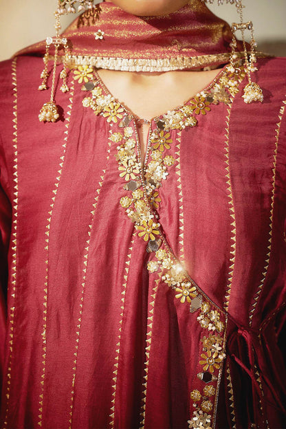 Hirika &amp; Dhruti Burgundy Sufi Embroidered Angarkha Anarkali Set For Kids Online at Aza Fashions