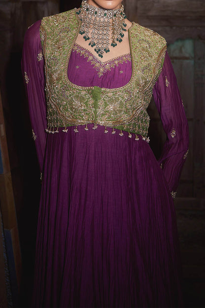Buy Hirika &amp; Dhruti Purple Jamli Anarkali And Marodi Work Jacket Set For Kids Online at Aza Fashions