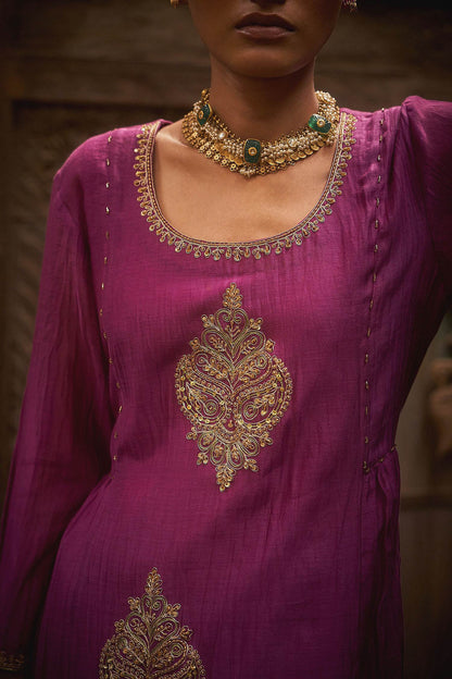 Shop Hirika &amp; Dhruti Purple Phul Marodi Butta Kurta Set For Kids Online at Aza Fashions