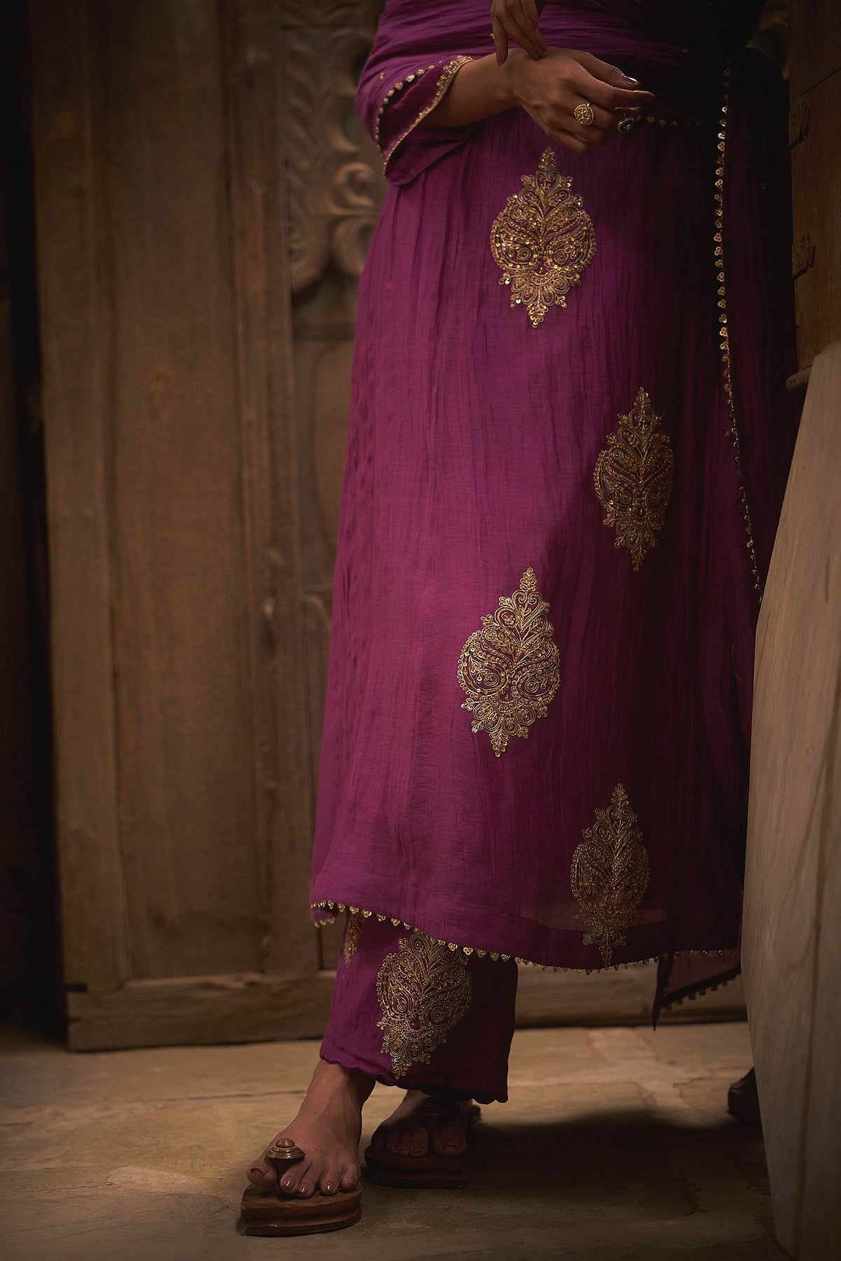 Hirika &amp; Dhruti Purple Phul Marodi Butta Kurta Set For Kids Online at Aza Fashions
