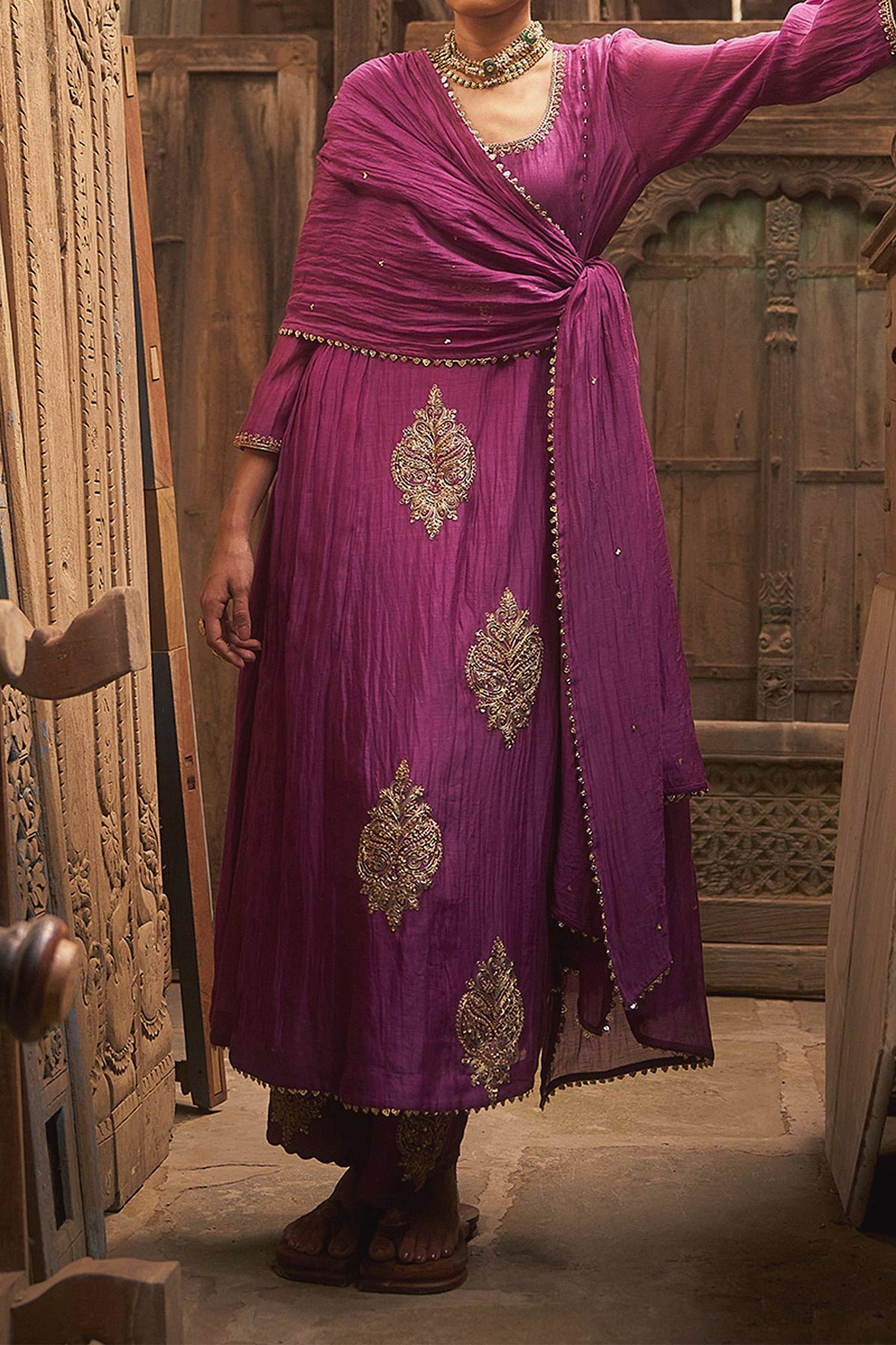 Buy Hirika &amp; Dhruti Purple Phul Marodi Butta Kurta Set For Kids Online at Aza Fashions