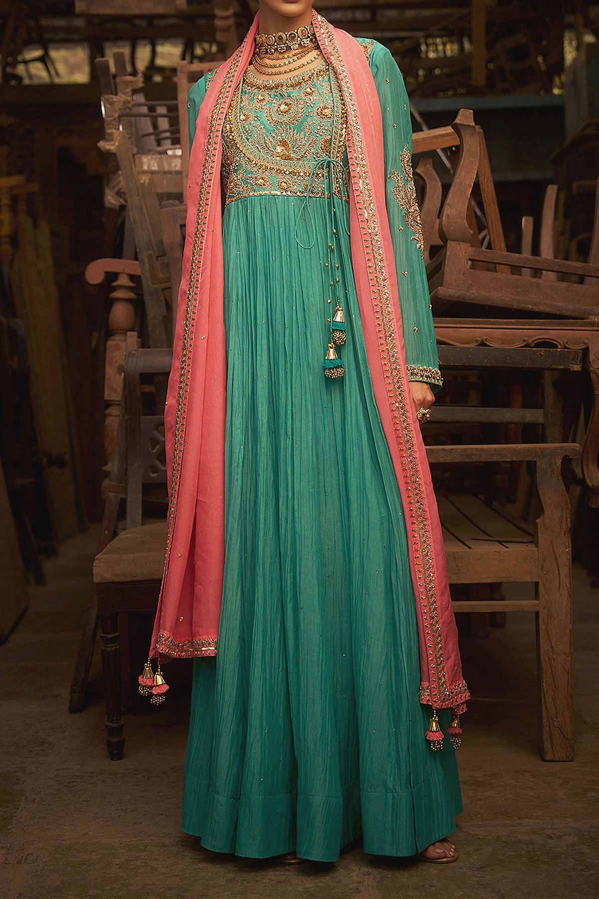 Shop Hirika &amp; Dhruti Aqua Marodi Embroidered Angarkha Set For Kids Online at Aza Fashions