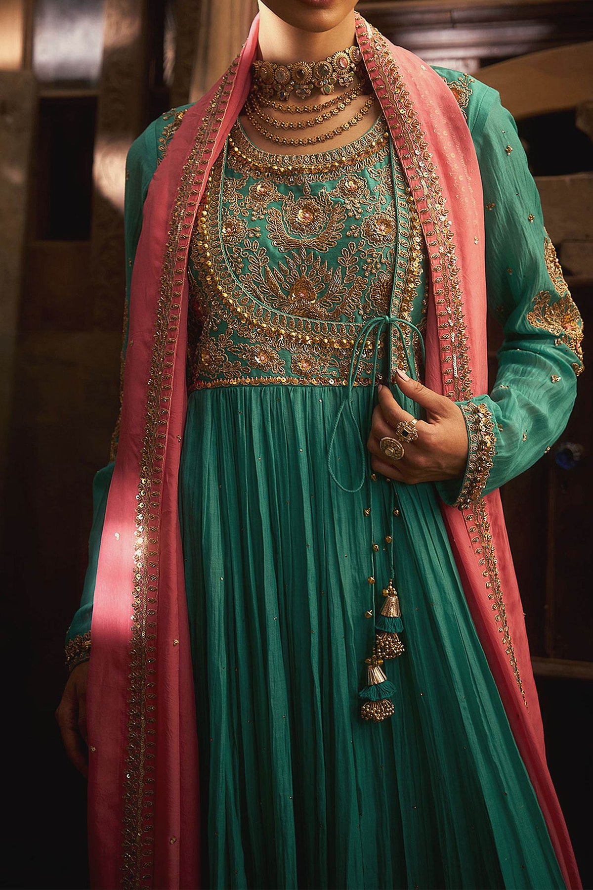 Hirika &amp; Dhruti Aqua Marodi Embroidered Angarkha Set For Kids Online at Aza Fashions