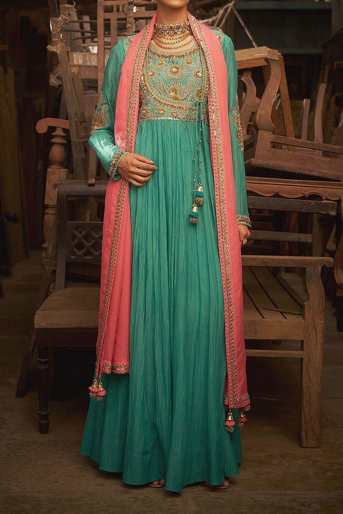 Buy Hirika &amp; Dhruti Aqua Marodi Embroidered Angarkha Set For Kids