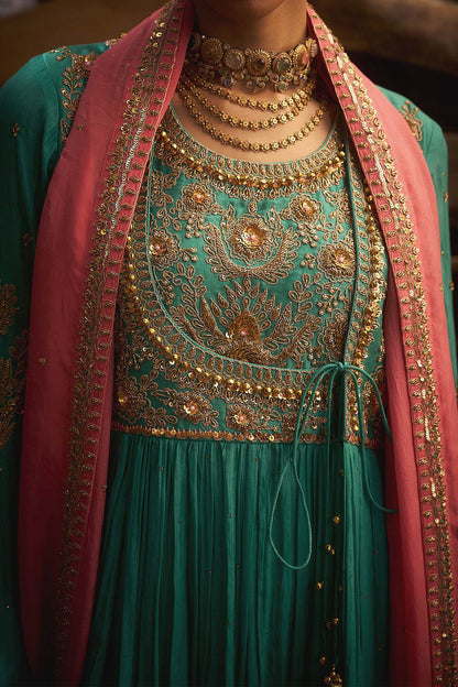 Buy Hirika &amp; Dhruti Aqua Marodi Embroidered Angarkha Set For Kids Online at Aza Fashions