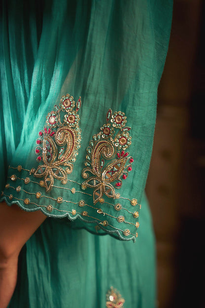 Hirika &amp; Dhruti Aqua Scattered Butti Embroidered Anarkali Set For Kids Online at Aza Fashions