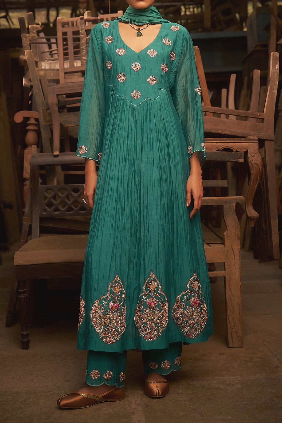 Buy Hirika &amp; Dhruti Aqua Marodi Butti Embroidered Kurta Set For Kids Online at Aza Fashions